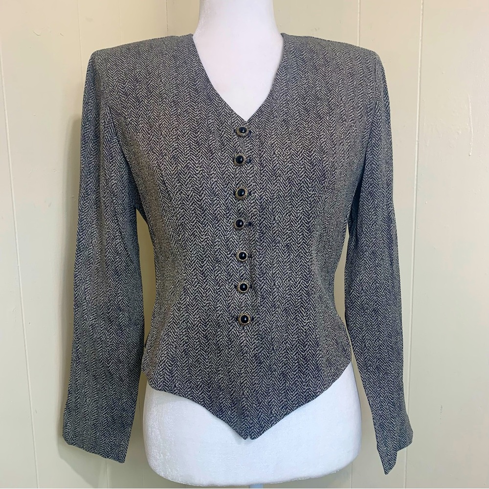 Vintage Michael B.LTD Cream Black Button Closure Blazer Size Medium.